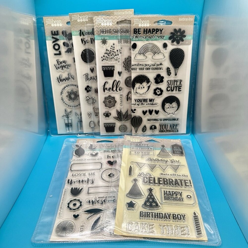 Hampton Art Jillibean Soup Stamp Mushroom Birthday Boho Rainbow Happy Thanks